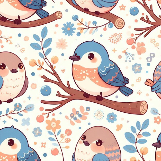 PSD oiseau mignon sur fond coloré motif sans couture