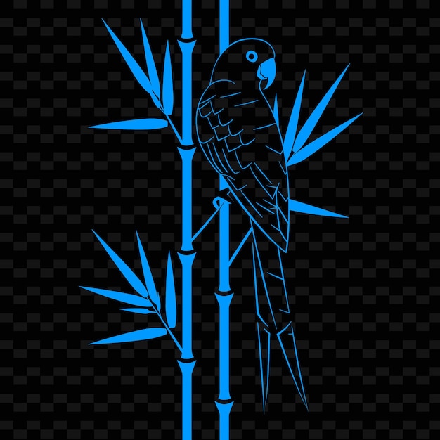 PSD un oiseau sur un poteau de bambou avec des feuilles bleues et vertes