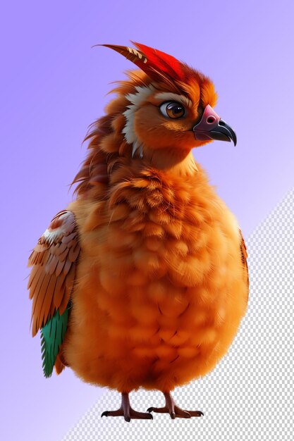 PSD un oiseau avec une queue verte et des plumes orange