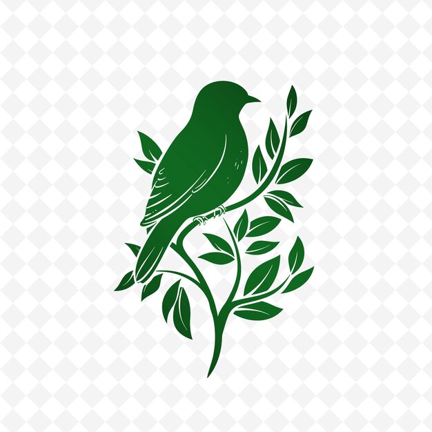 PSD oiseau vert sur une branche avec un motif de branches