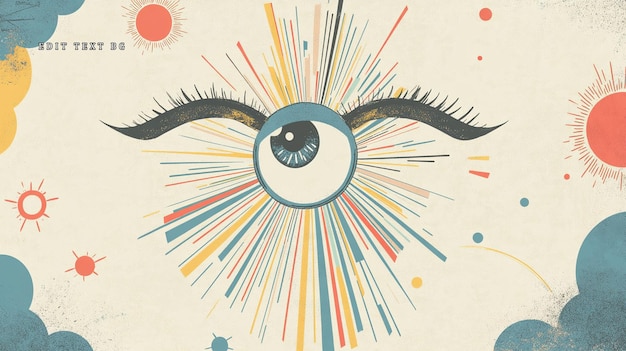 Ojo abstracto con líneas radiantes y elementos celestes