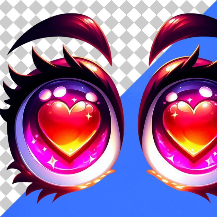 PSD ojos de dibujos animados con corazones
