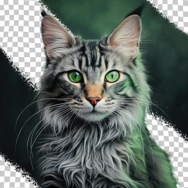 PSD los ojos del gato se muestran de cerca en un fondo verde transparente
