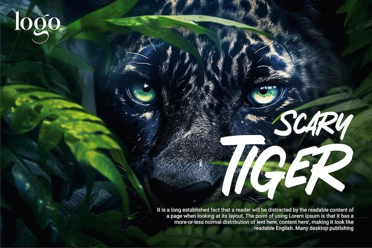 PSD los ojos de las panteras aterradoras en el cartel de la jungla