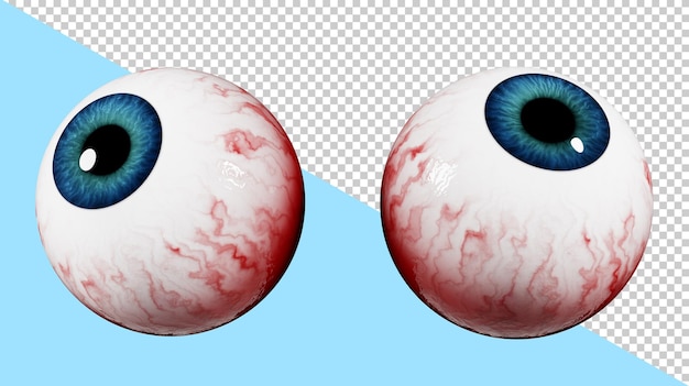 PSD ojos realistas con iris azul. globo ocular ensangrentado realista, render 3d.