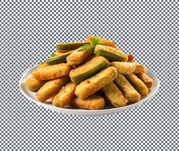 Okra frita en rodajas en un cuenco blanco aislado sobre un fondo transparente