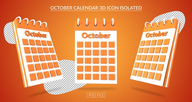 Oktober Kalender 3d Symbol isoliert