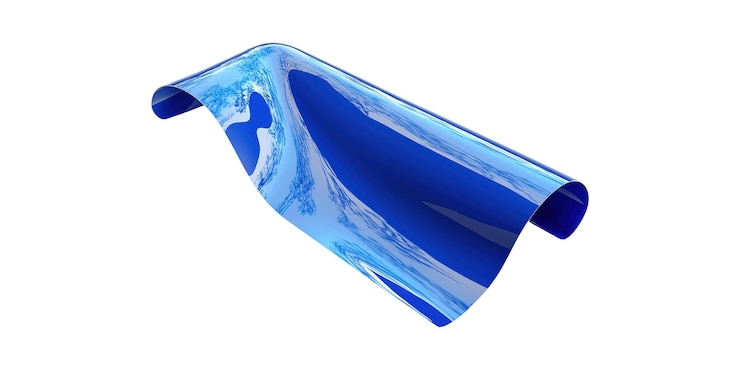 PSD ola azul abstracta formada por una hoja curva aislada sobre un fondo transparente