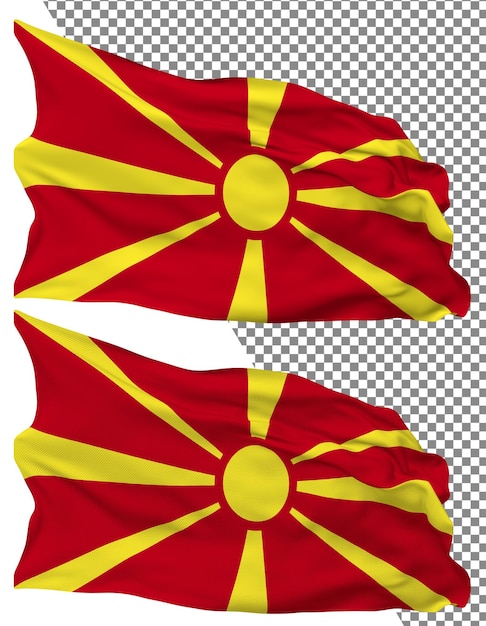 La ola de la bandera de macedonia del norte aislada textura de golpe plano fondo transparente renderización en 3d