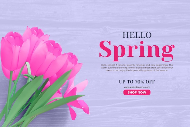 Olá modelo de banner de buquê de tulipas de primavera