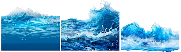PSD ola submarina en el fondo transparente del océano azul