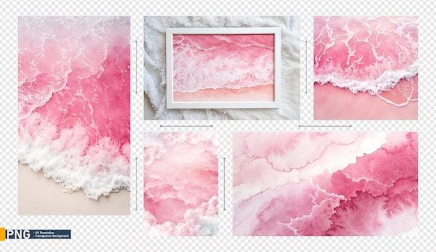 Las olas rosadas del océano acuarela escena costera