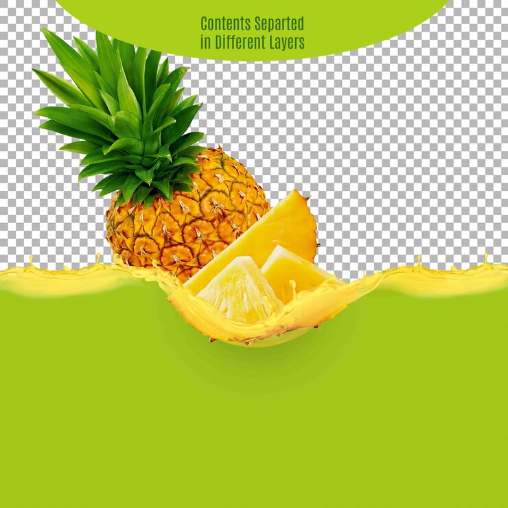 PSD olas de salpicaduras de jugo de fruta de piña aisladas sobre fondo transparente
