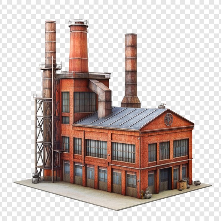 PSD old brick factory building industrial architecture red brick chimneys