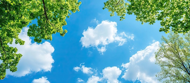 Olhando para o céu através de folhas verdes