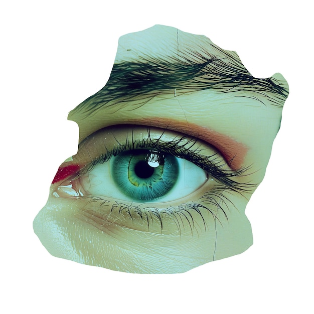 Olho de mulher de perto cores desbotadas adesivo cortado