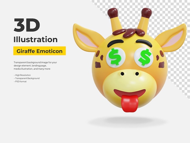 PSD olhos de dinheiro emoticon girafa expressão adesivo ilustração 3d