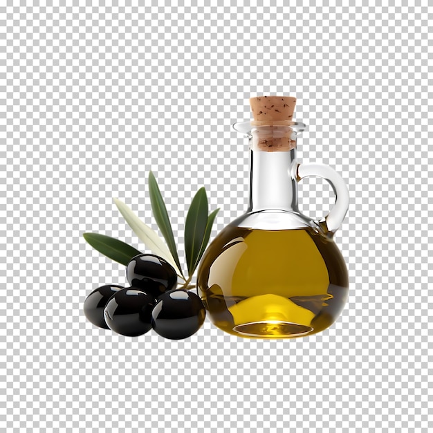 Olio d'oliva e olive isolate su sfondo trasparente
