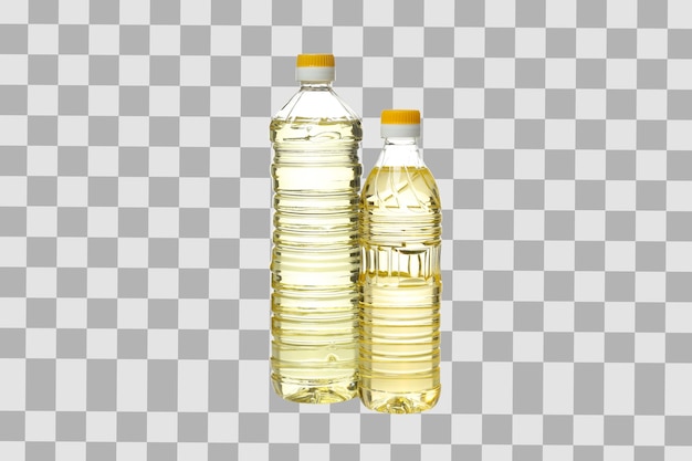 Olio di girasole PNG in bottiglie di plastica isolato su sfondo bianco