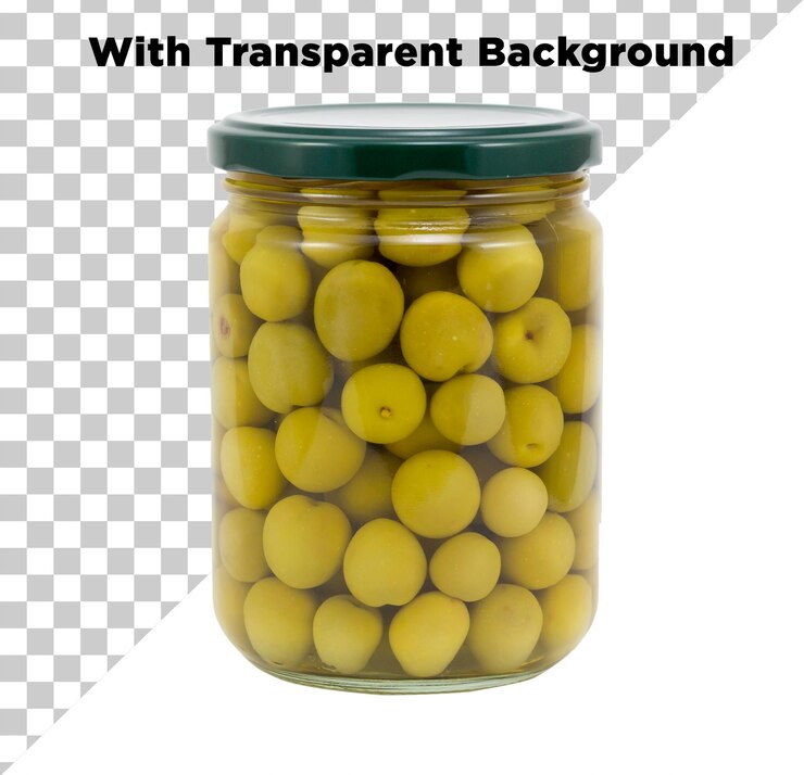 PSD olivas verdes en botella png psd fondo transparente