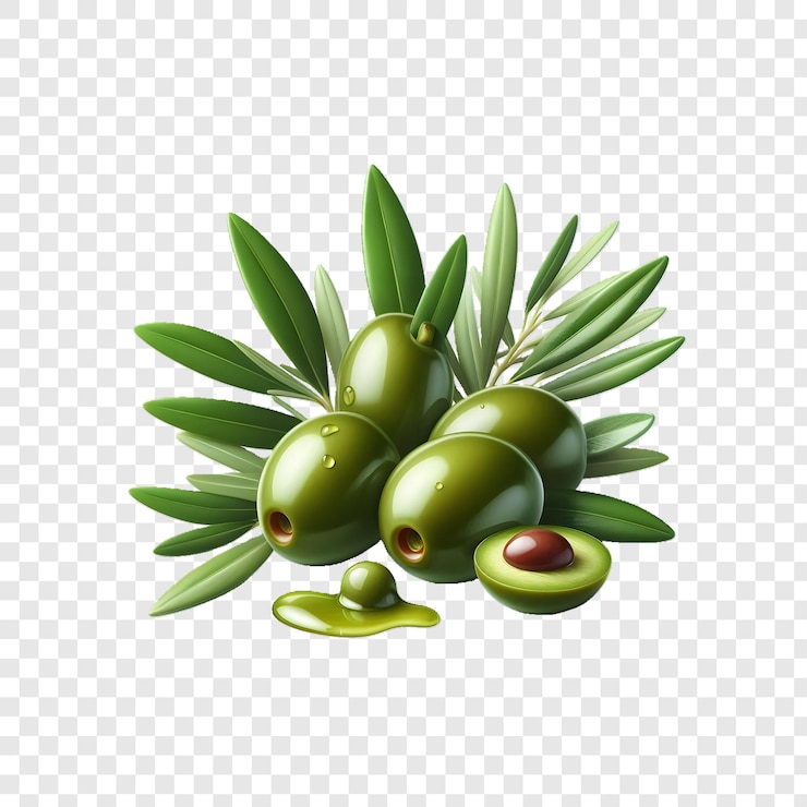 PSD olivas verdes con hojas png aisladas en blanco