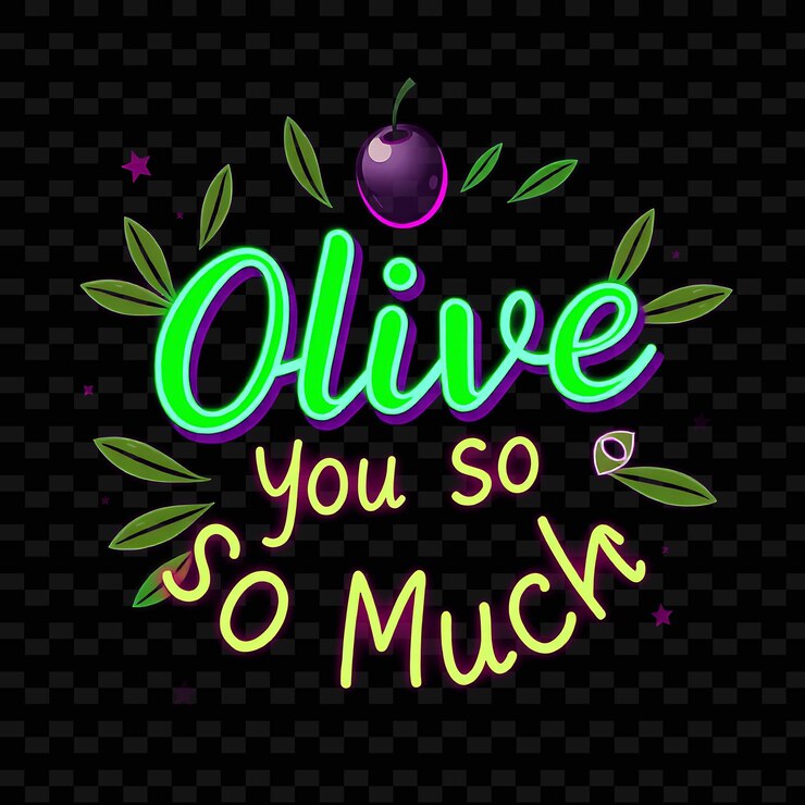 PSD olive beaming you so much texto en verde neón y púrpura profundo con oli neón diseño tipográfico delicioso
