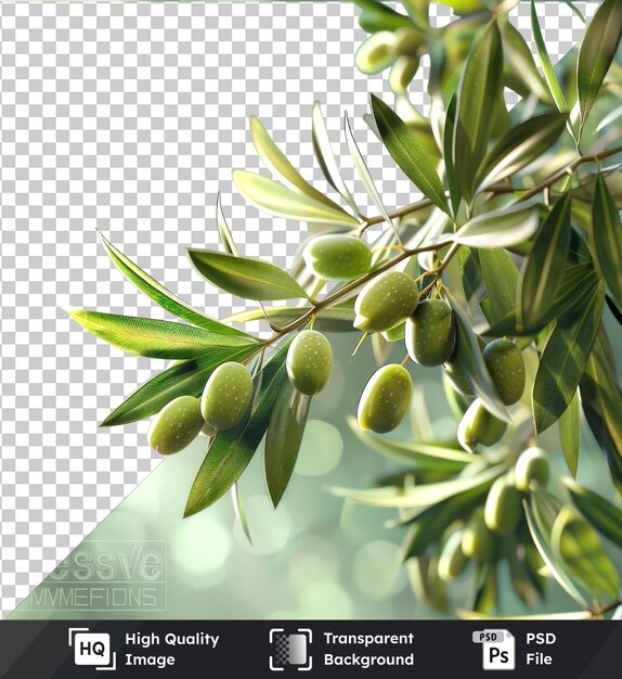 PSD olives fraîches et feuilles vertes sur un arbre