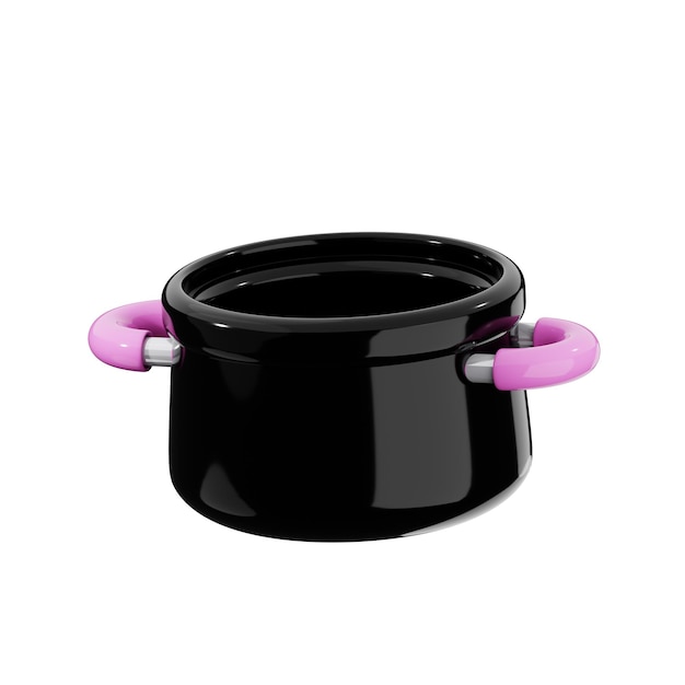 olla de cocción negra con manijas rosadas