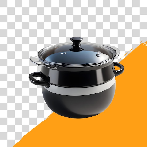 olla de cocción negra con una tapa de vidrio aislada sobre un fondo transparente png