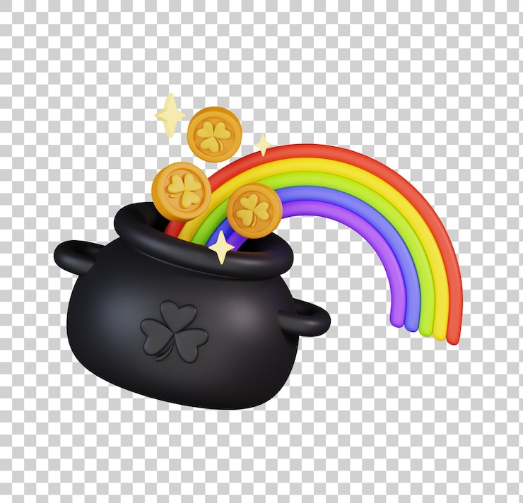 PSD olla de moneda de oro con arco iris mágico aislado happy st patrick's day icono concepto 3d render