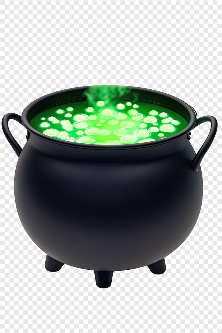 PSD una olla negra con líquido verde y una olla negra con líquido verde en el interior