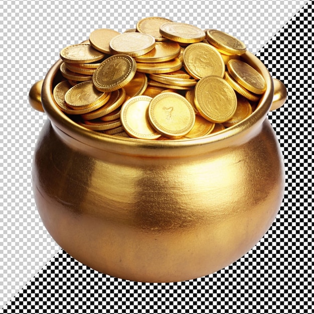 PSD una olla de oro llena de monedas de oro sobre un fondo transparente