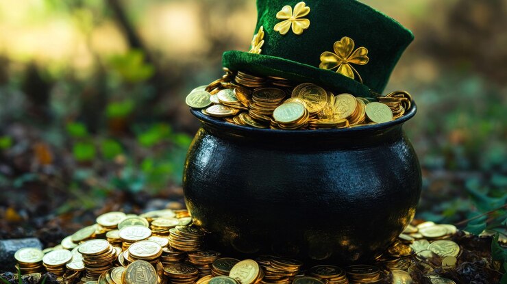 PSD una olla de oro con un sombrero verde que simboliza la suerte