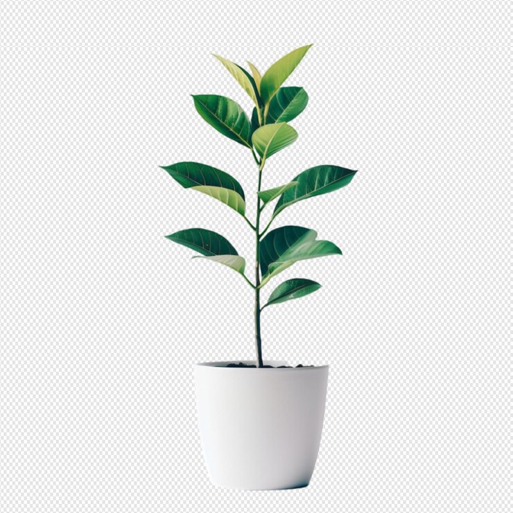 Una olla de planta verde sobre un fondo blanco