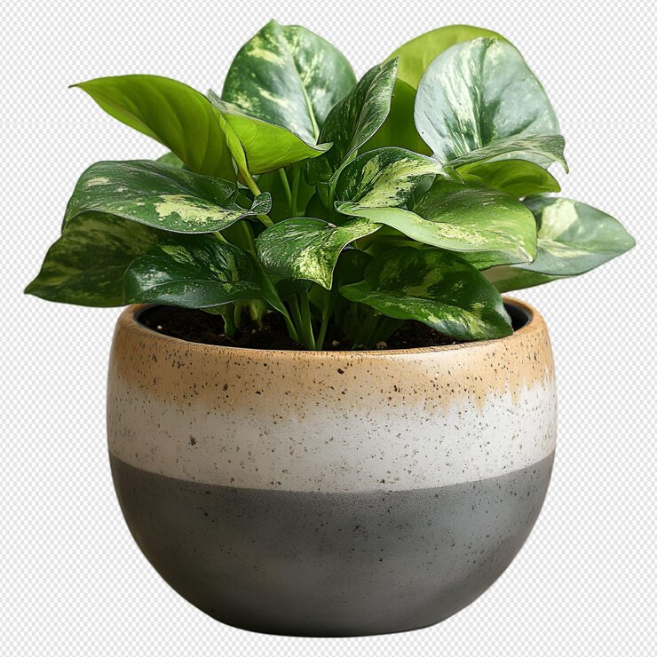 Una olla de planta verde sobre un fondo blanco