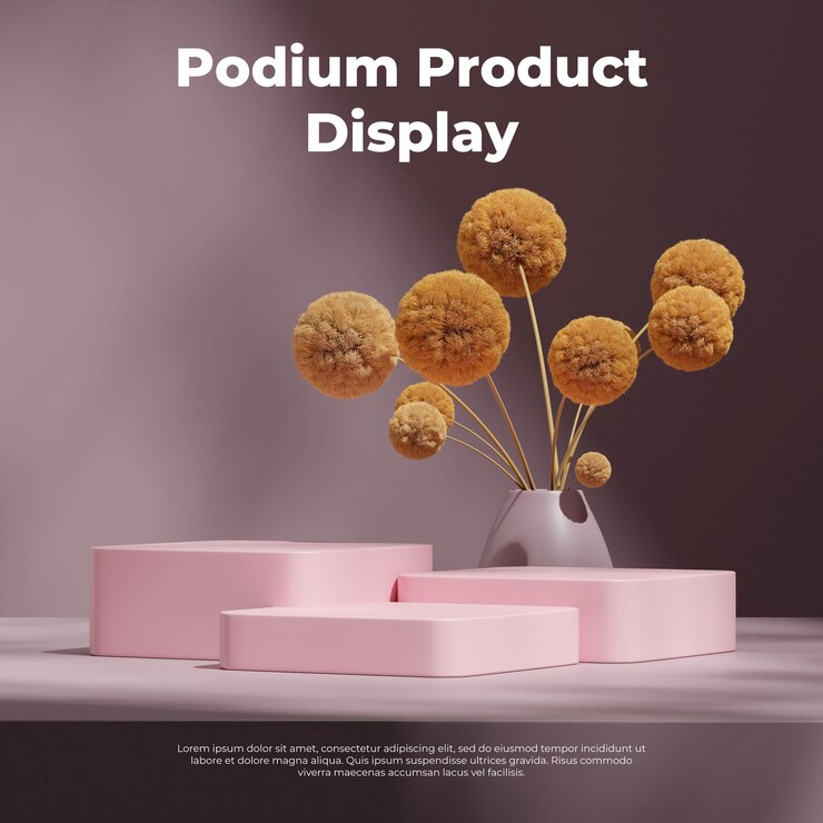 PSD en la olla de plantas cuadrada 3d render la imagen vacía maqueta rosa color curvo bloque podio