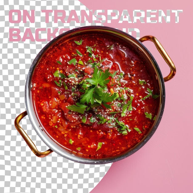 PSD una olla de salsa de tomate con una olla de chile en ella