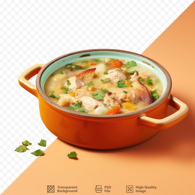 PSD una olla de sopa con una olla de sopa de pollo encima.