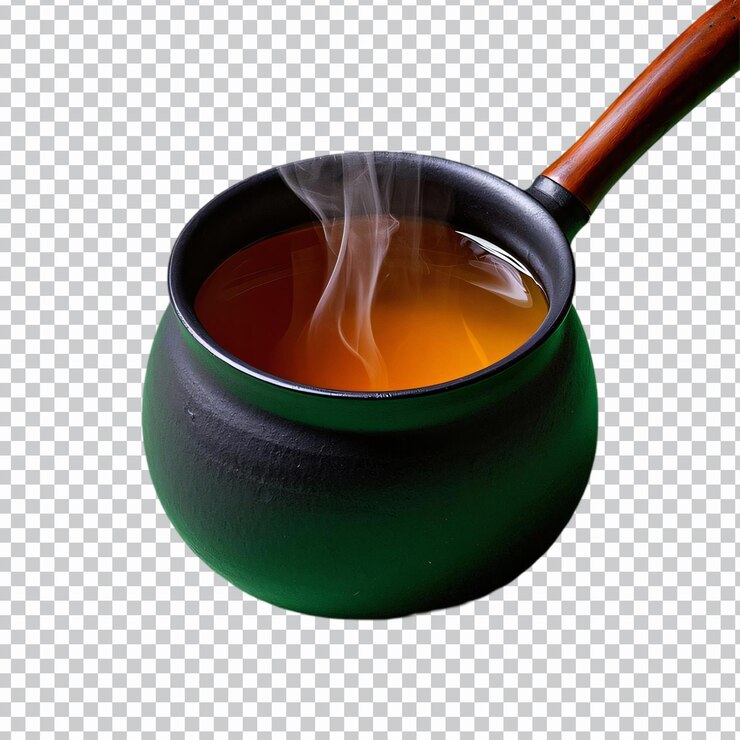 PSD una olla de té con vapor que se eleva aislada sobre un fondo transparente