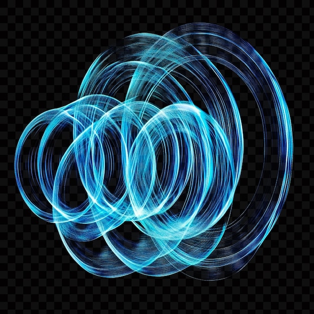 Ologramma blu di anelli circolari luminosi su uno sfondo trasparente