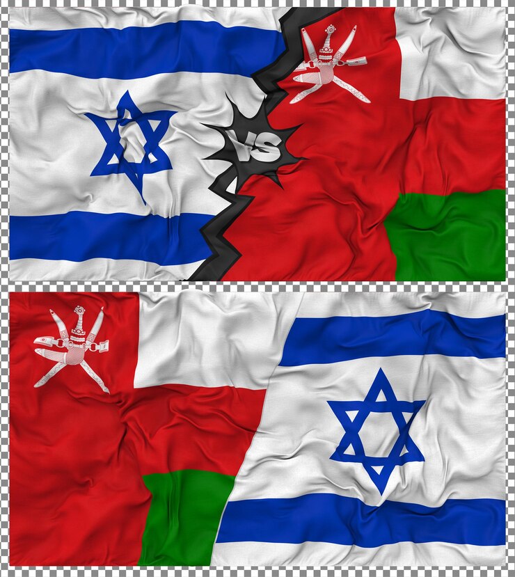 PSD omán contra israel media bandera combinada con textura en 3d