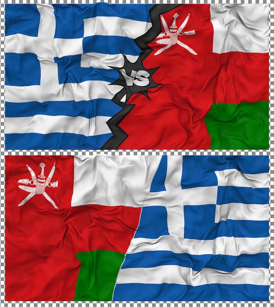 Oman contre la Grèce Half Combined Flag Cloth Bump Texture Rendering 3D (en anglais)