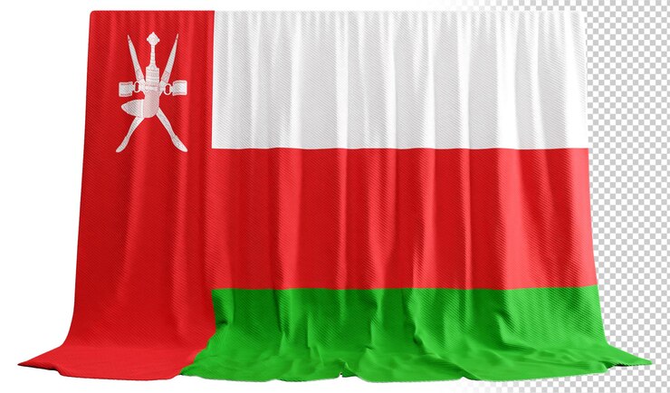 PSD oman flag curtain in 3d rendering called flag of oman