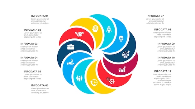 PSD once círculos para infografía de ciclo plantilla de presentación empresarial con 11 pasos