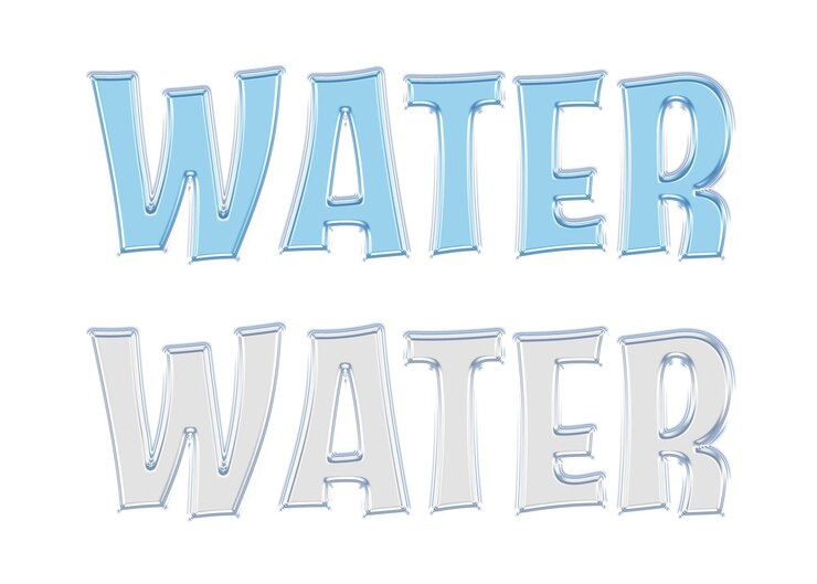 PSD onda azul letra palabra vidrio brillo transparente texto congelado letra diseño agua