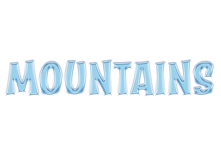 PSD onda blu lettera parola vetro brillare trasparente congelato testo lettera design montagne
