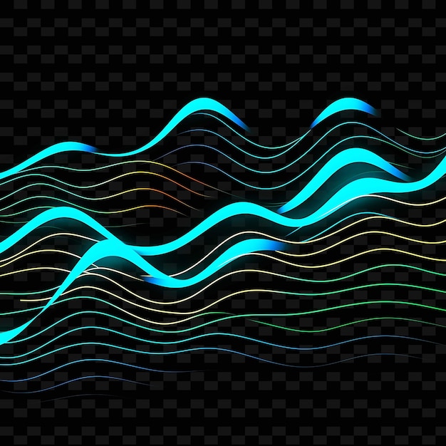 PSD onda retrô linhas de onda retrô elementos inspirados nos anos 80 turquesa png y2k formas artes de luz transparentes