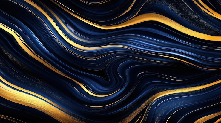 PSD ondas abstratas de cores azuis e douradas