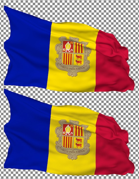 Ondas de bandera de Andorra aisladas en textura plana y rugosa con fondo transparente 3D Rendering