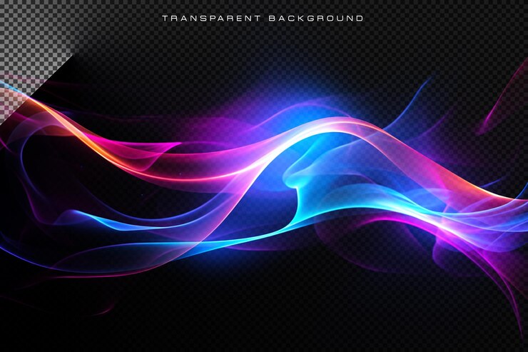 Ondas brilhantes e coloridas abstratas em sobreposição transparente